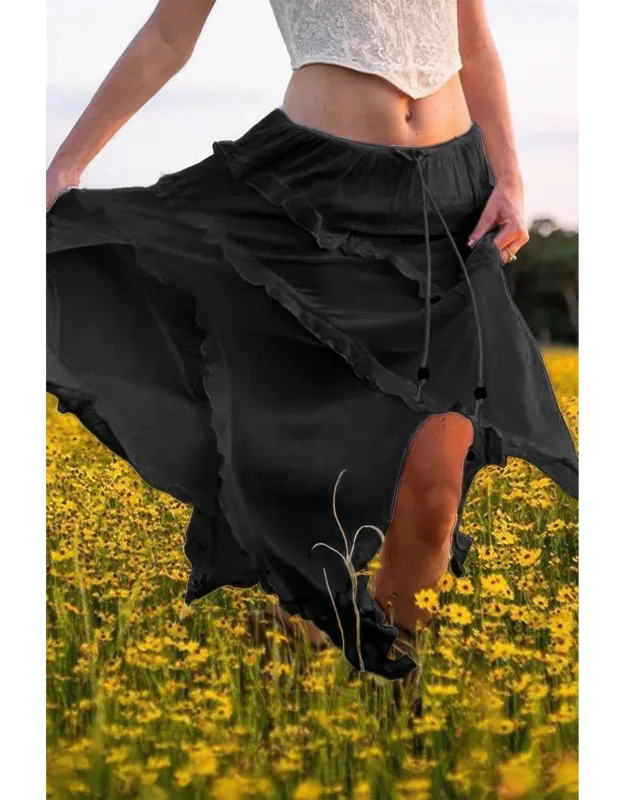 Ruffle Drawstring Waist Asymmetry Hem Skirt