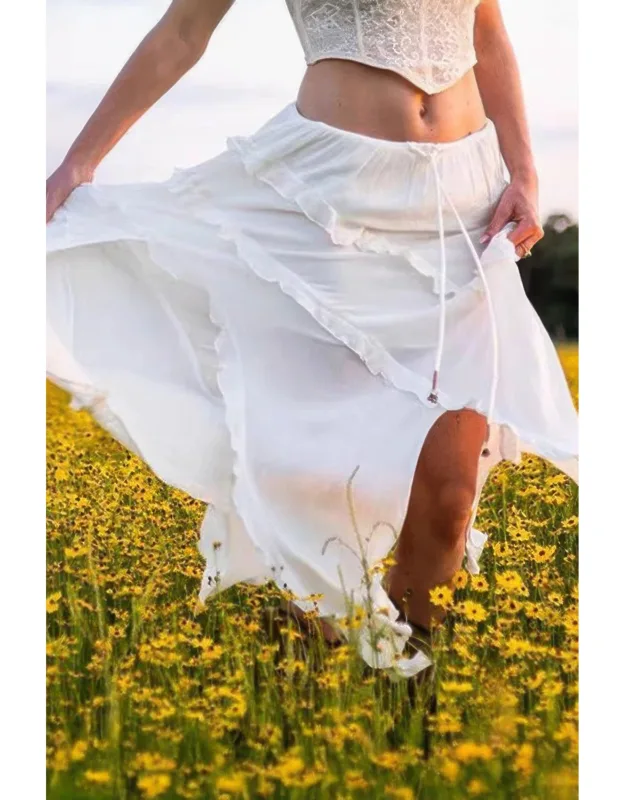 Ruffle Drawstring Waist Asymmetry Hem Skirt