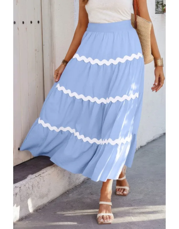 Waves Print Pleated Elastic Waist Band Skirt