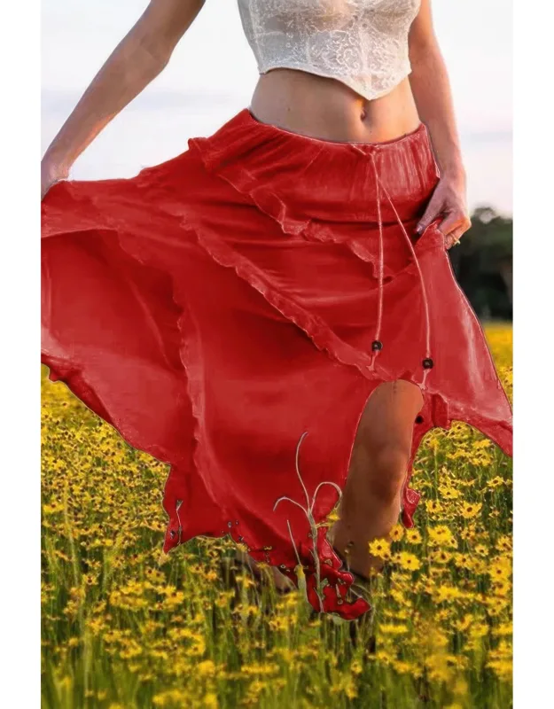Ruffle Drawstring Waist Asymmetry Hem Skirt