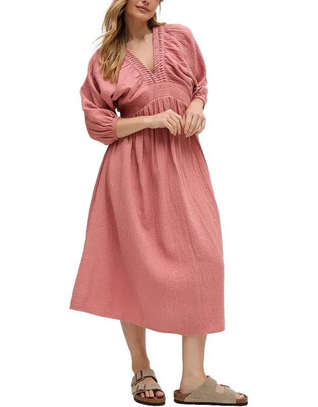 Soipoi Ruched V-neck Midi Dress