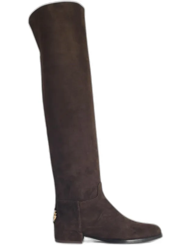 Ebony Suede Boots Knee-high Leg, Round Toe