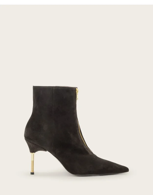 Pointed Zip Up Suede Boots