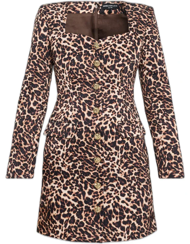 Odelia Leopard Satin Mini Dress