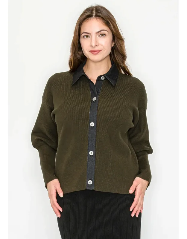 Knit Cardigan With Black Trim