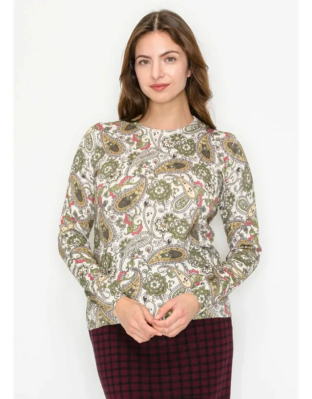 Paisley Crewneck Knit Sweater