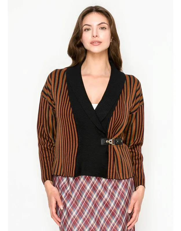 Striped Cardigan With Cozy Shawl Collar
