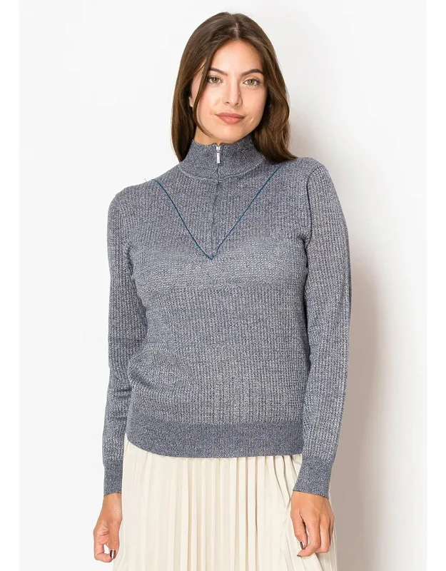 Rib-knit Sweater With Zip Collar