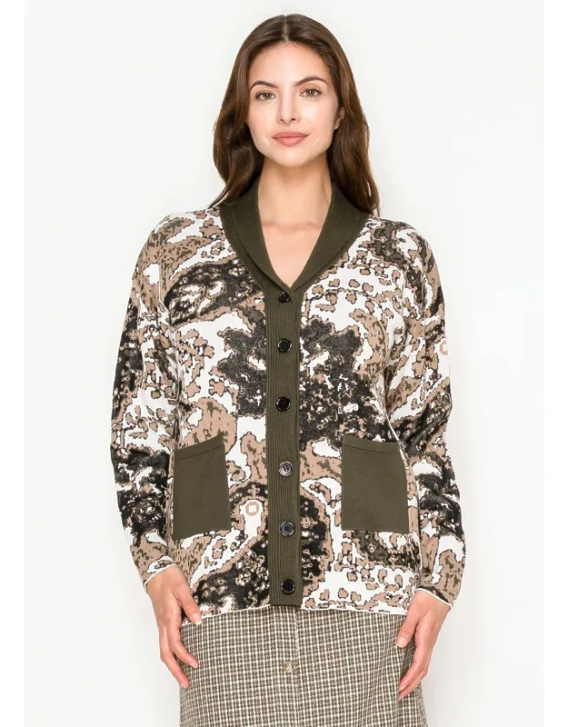 Printed Knit Cardigan With Pockets