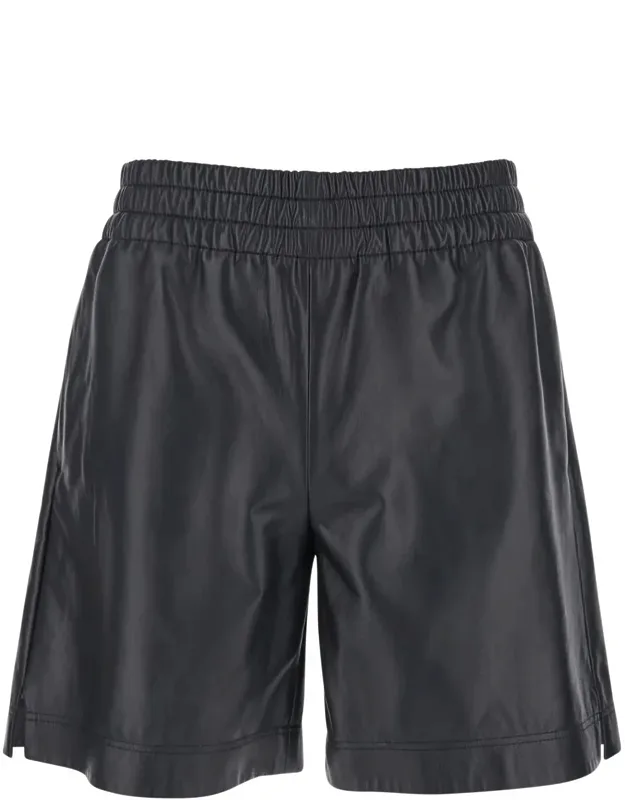 Bermuda Shorts With Elasticated Waist And Logo Lettering In Leather