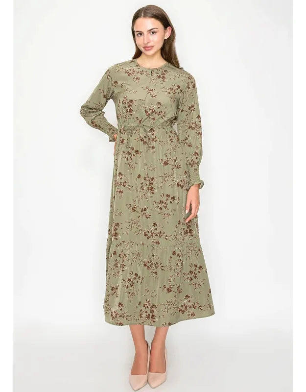 Floral Midi Dress With Waist Tie