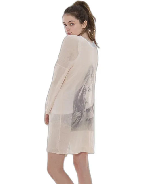 Solid Portrait Print On Back Cardigan