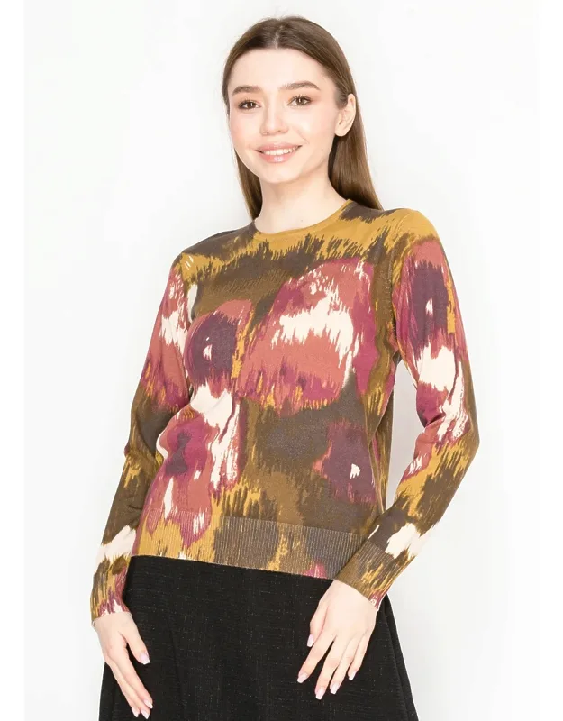 Painterly Print Crewneck Sweater