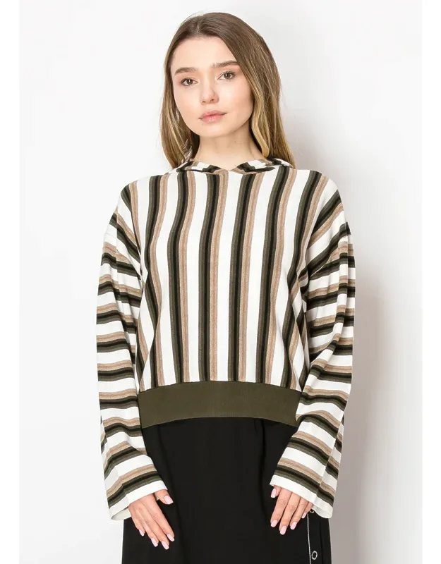 Striped Hooded Knit Top