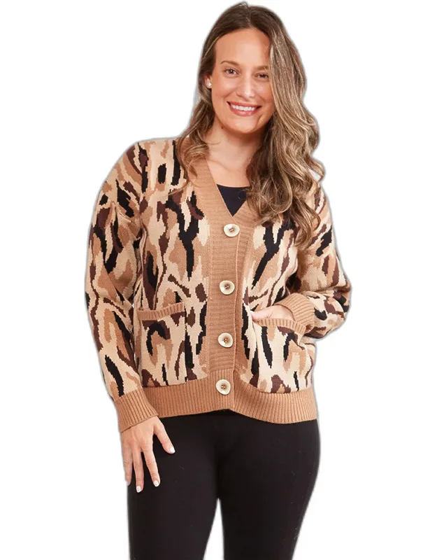 Camouflage Pattern Front Button Closure Pocket Cardigan