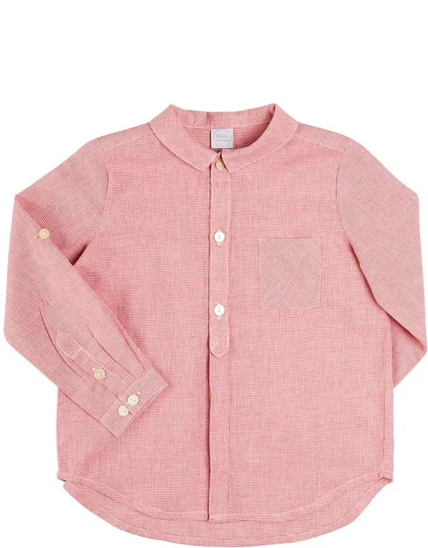Mini Houndstooth Polo Collar Linen-blend Shirt