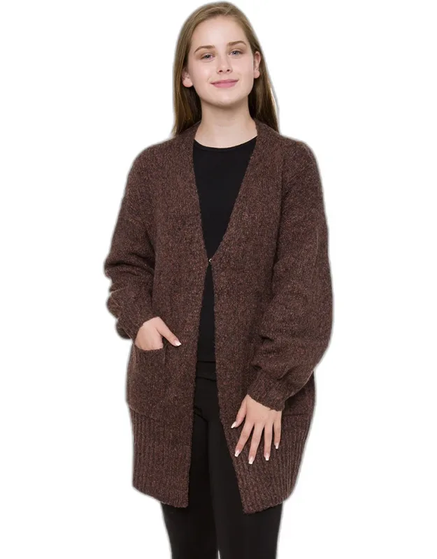 Balloon Sleeve Pocket Cardigan
