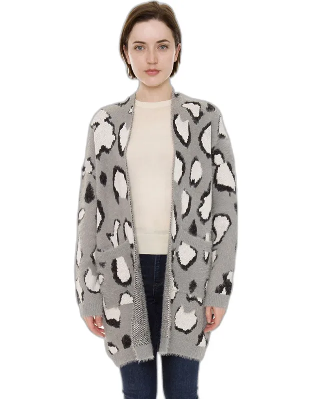 Cow Print Pocket Long Sleeve Cardigan