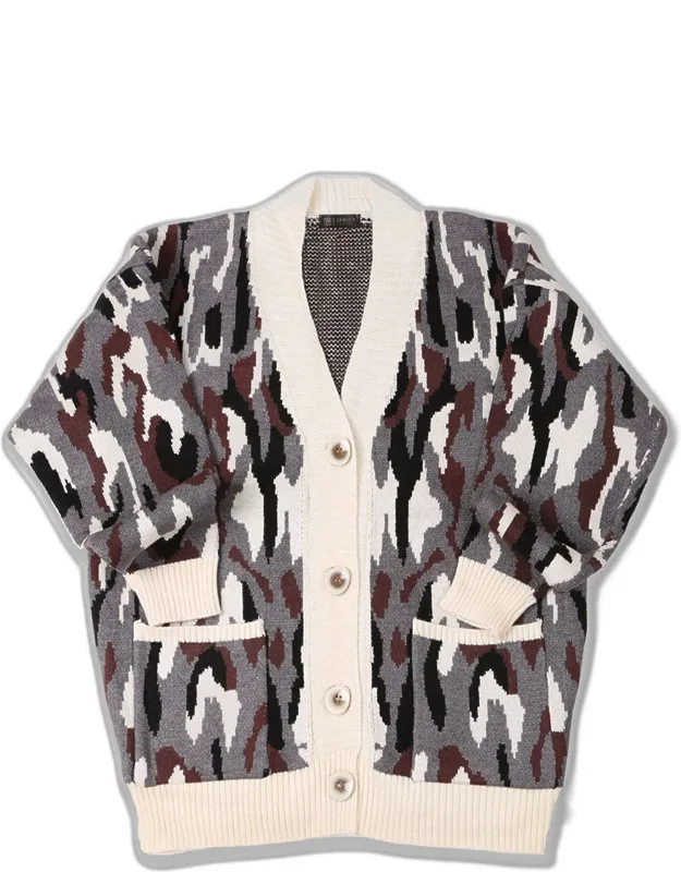 Camouflage Pattern Front Button Closure Pocket Cardigan