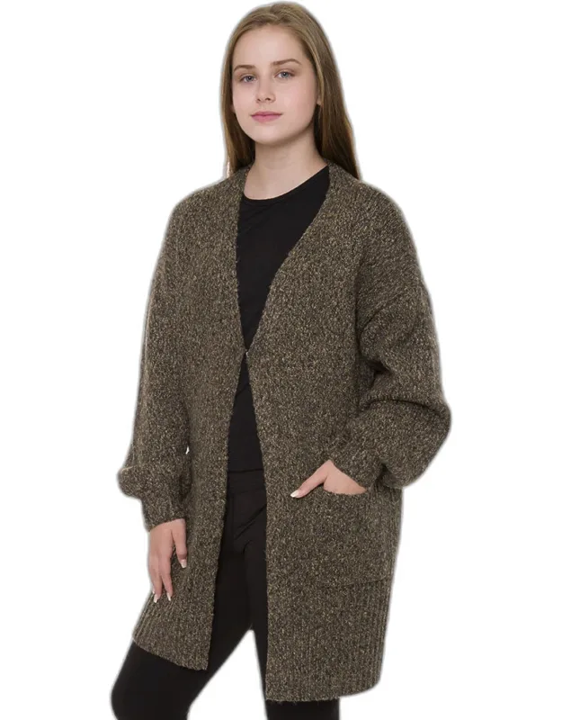 Balloon Sleeve Pocket Cardigan