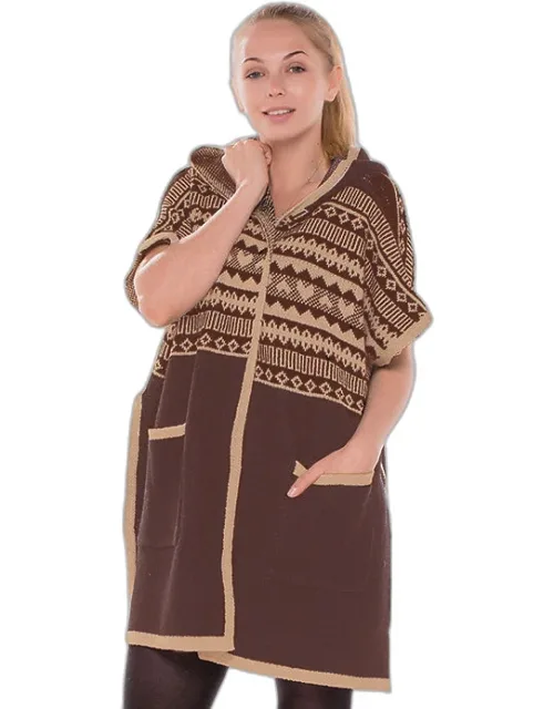 Chevron Hooded Long Cardigan