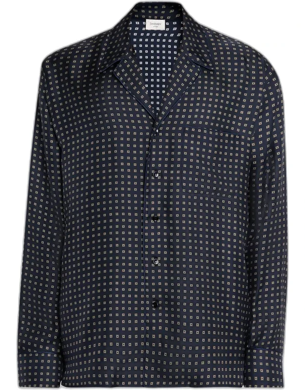 Silk Micro-medallion Long-sleeve Pajama Shirt