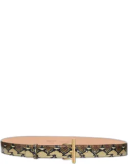 T-bar Snakeskin-print Leather Belt