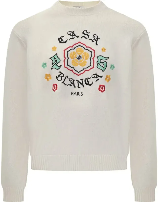 Sweater With Logo Embroidery And Flowers