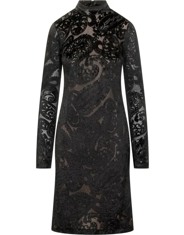 Short Velvet Dress With Floral Pattern