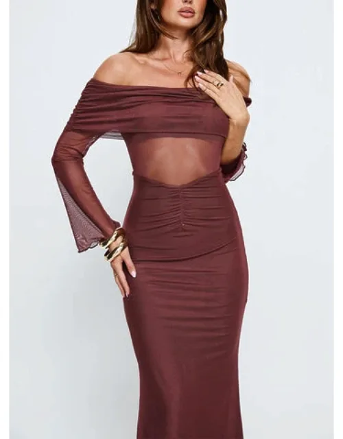 Off Shoulder Long Sleeve Maxi Dress