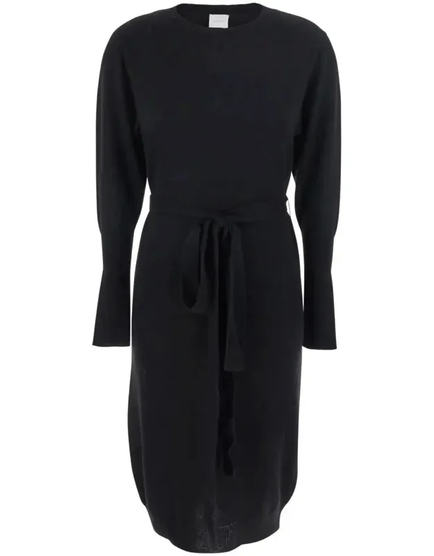 Crewneck Dress With Front Belt In Cashmere