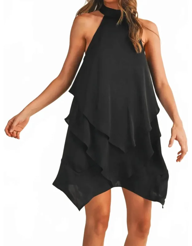 Ruffle Layer Halter Neck Dress
