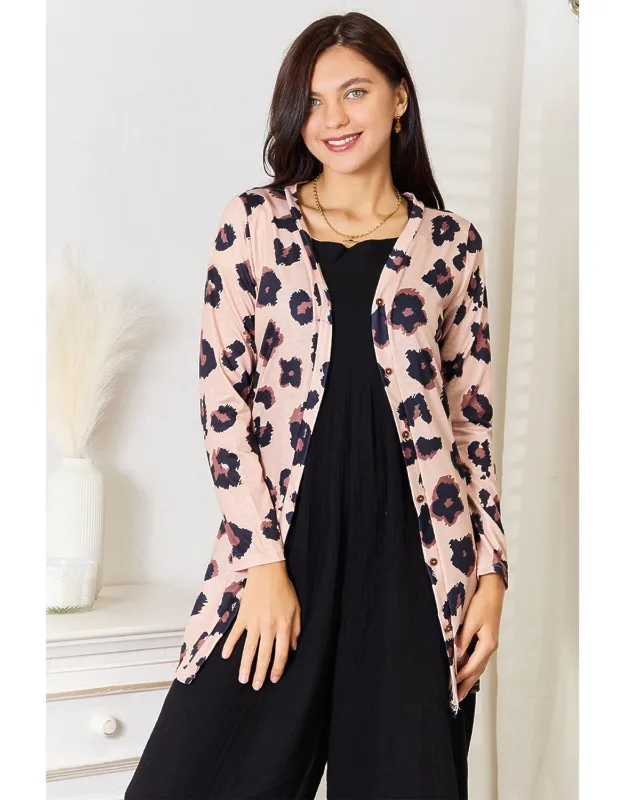 Printed Button Front Longline Cardigan