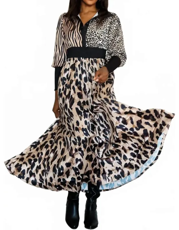 Animal Print Long Sleeve Maxi Dress