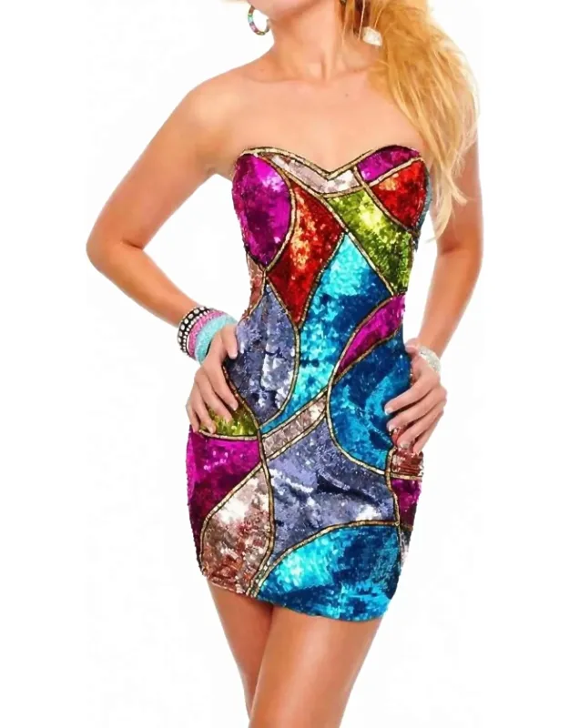 Sequined Illusion Strapless Party Dress