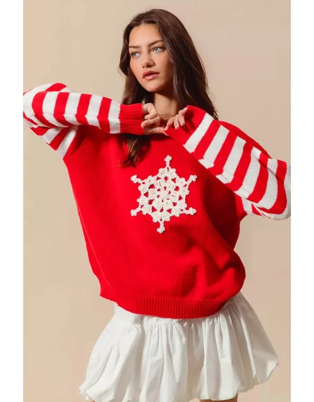 Christmas Snowflake Crochet Embellished Sweater
