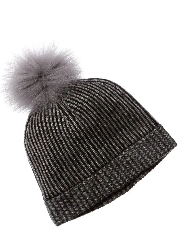 Cashmere Colorblocked Pompom Hat