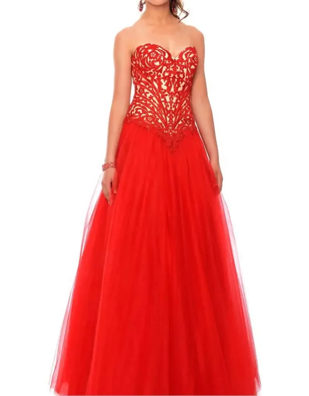 Embroidered Lace And Illusion Prom Dress