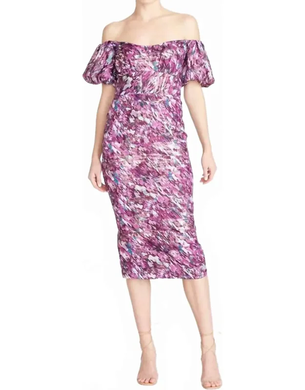 Off The Shoulder Midi Dress In Painted Blur