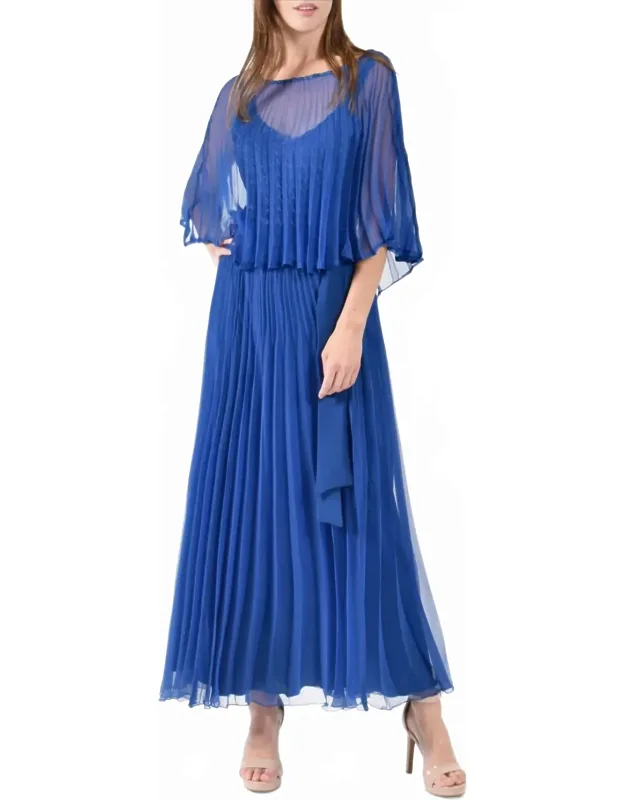 Sunburst Pleated Chiffon Blouson Midi Dress