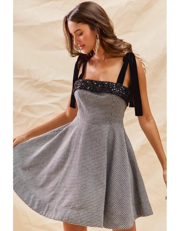 Houndstooth Fit Flare Mini Dress