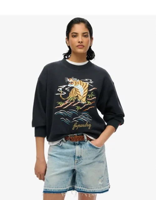 Embroidered Loose Crew Sweatshirt