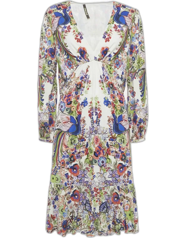 Multicolor Floral Print Crepe Midi Dress