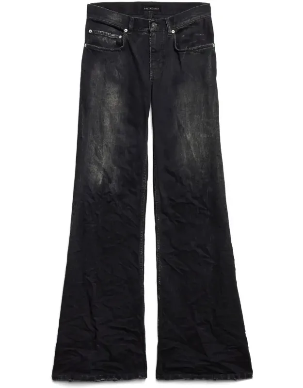 Crinkled Effect Wide Leg Jeans With Washed And Worn-out Details