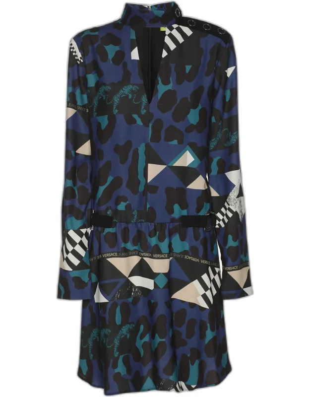 Multicolor Printed Crepe Long Sleeve Mini Dress
