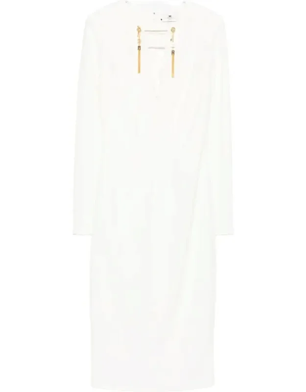 Dress With V-neckline And Gold-tone Tassel Embellishments
