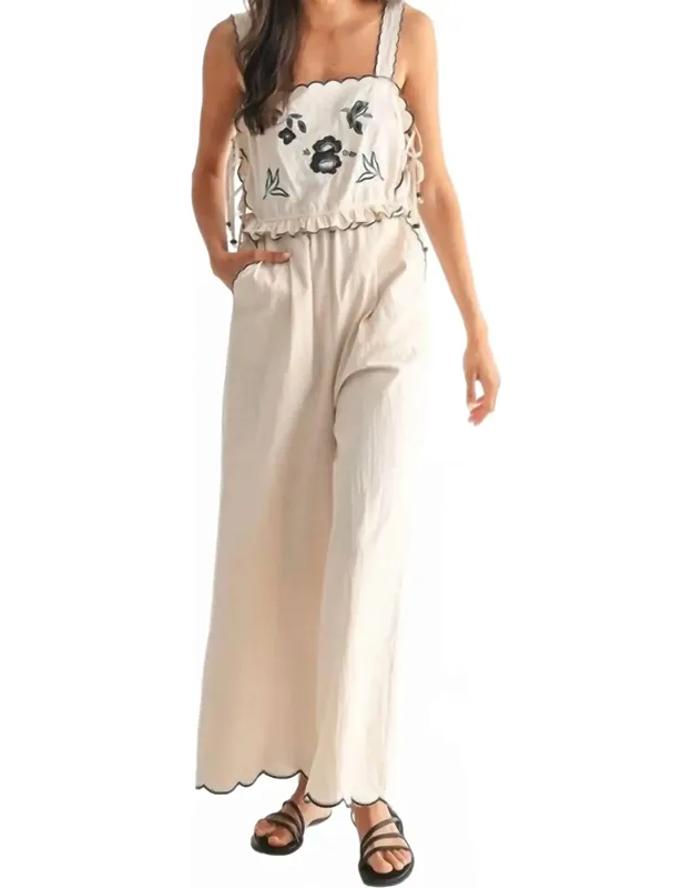 Embroidered Jumpsuit With Unique Scalloped Edge