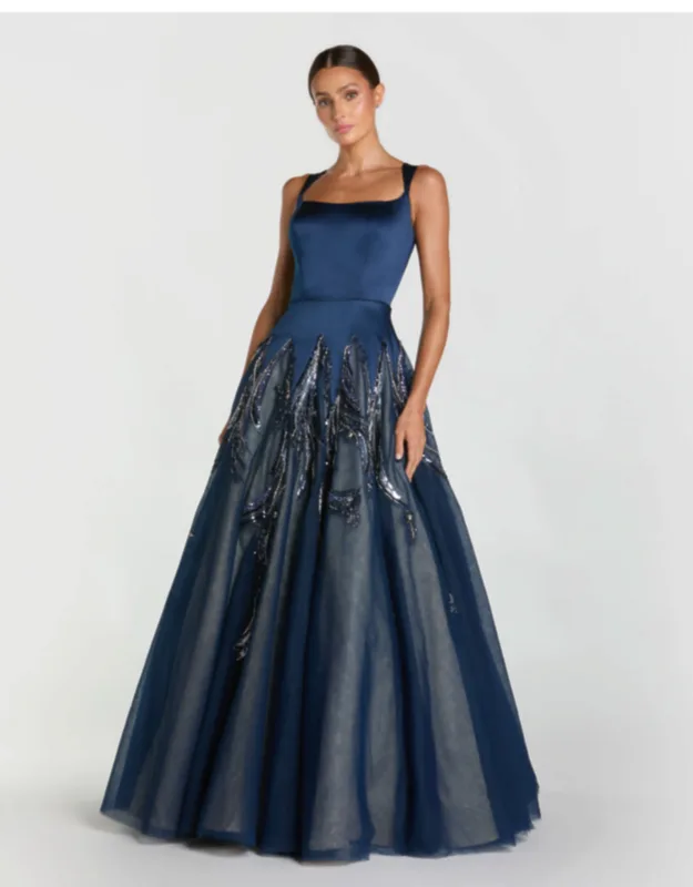 Embellished Satin Ball Gown With Tulle Skirt