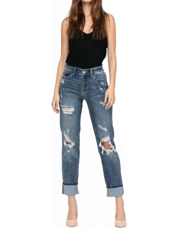 Luca Boyfriend Jeans In Dark With Distressed Look And Stretchy Fit