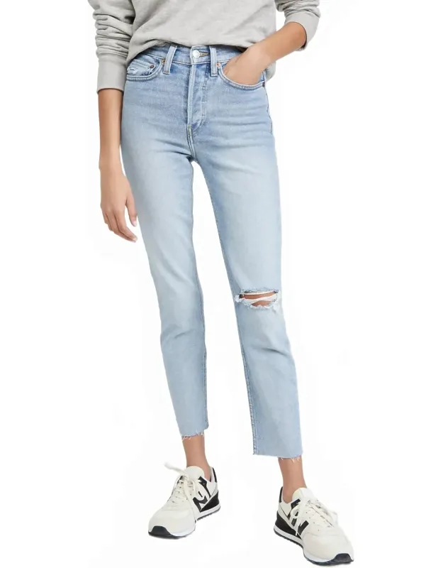 90s High Rise Ankle Crop Jeans In Worn - High-waist & Trendy High-rise Waist